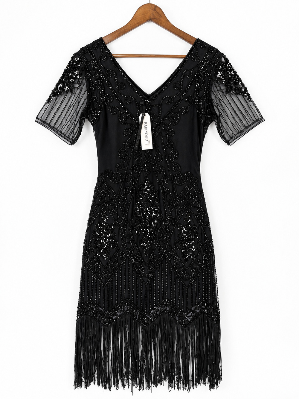 BABEYOND Flapper Dress Black Sheer Sequin Size Medium Gatsby 1920s Whimsigoth